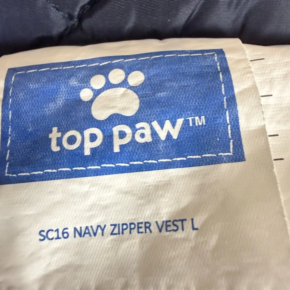 Top Paw Navy Quilted Zipper Dog Vest Size L